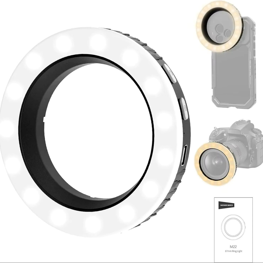 NEEWER Basics 67mm Ringlicht in Schwarz mit zweifarbigem LED-Selfie-Fotolicht und Gewinde für Handyhalterungen und Objektive - Bild 7