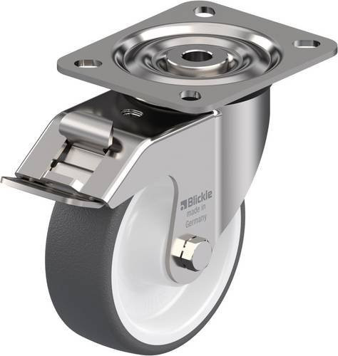Blickle Lenkrolle LX-POTH 100XR-FI mit Feststeller aus Edelstahl in Grau und Weiß, Rad-Durchmesser: 100 mm, Tragfähigkeit: 250 kg - Bild 1