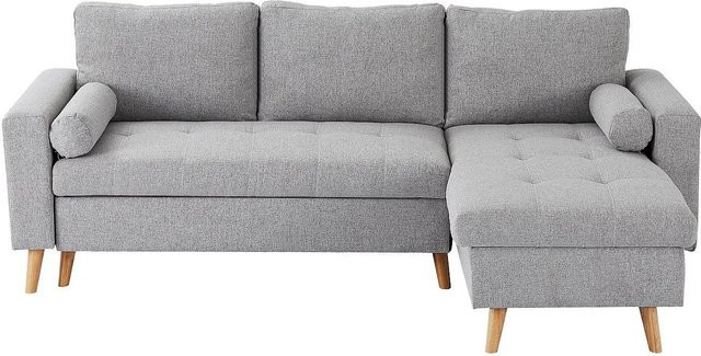 Vente-unique Schlafsofa Kori in Hellgrau mit Schlaffunktion und Armlehnen, L-Form, Stoff - Bild 1