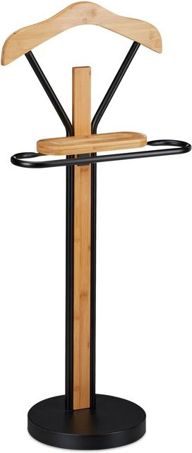 Relaxdays Herrendiener aus Bambus und Metall in Schwarz und Natur, freistehend mit Ablage, H x B x T: 109 x 48 x 30 cm - Bild 1