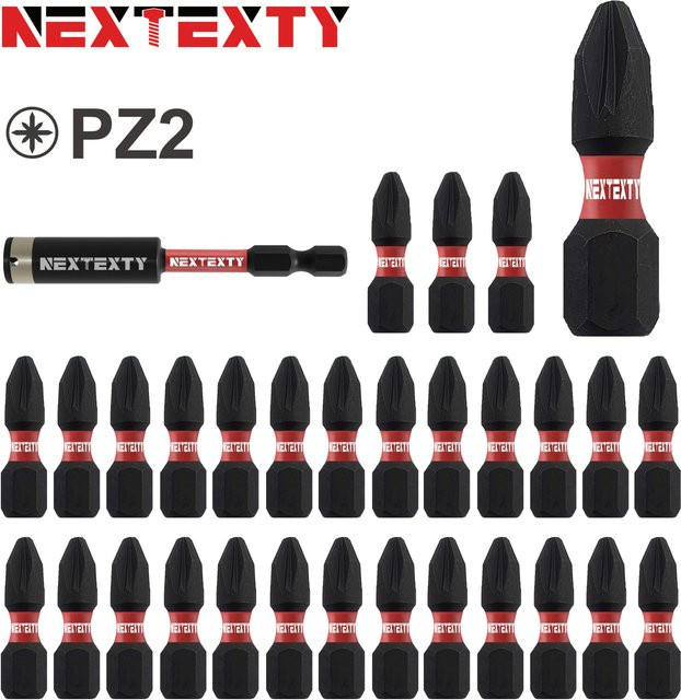 NEXTEXTY PZ2 Schlagschrauber-Bit-Set aus S2 Legierungsstahl, 2-teilig, Schwarz - Bild 1