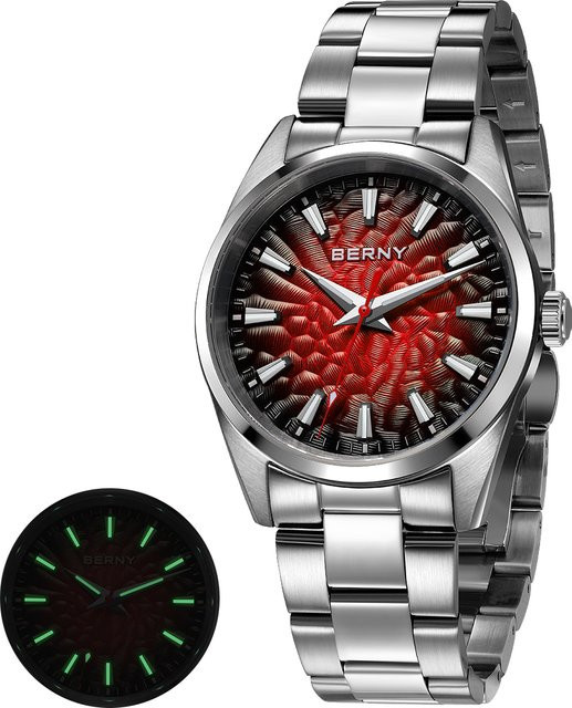BERNY Armbanduhr Herren, Quarz, Edelstahl, Saphirglas, 10 ATM, Silber - Bild 1