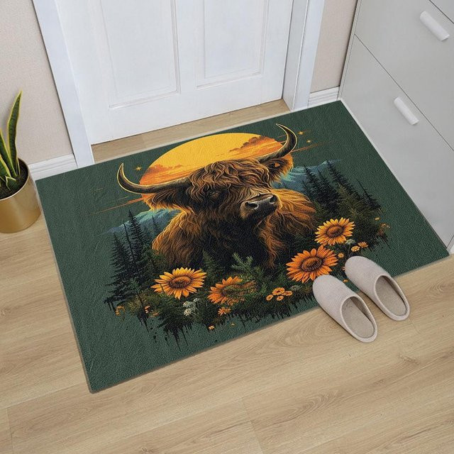 Rutschfester Küchenteppich mit Hochlandrind-Motiv von Lodestar, Mehrfarbig, B/T/H: 60 x 40 x 1 cm - Bild 1