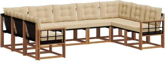 vidaXL Outdoor-Sofagarnitur aus Akazienholz in Natur und Beige mit Textilene-Bezug und Polstern - Bild 1