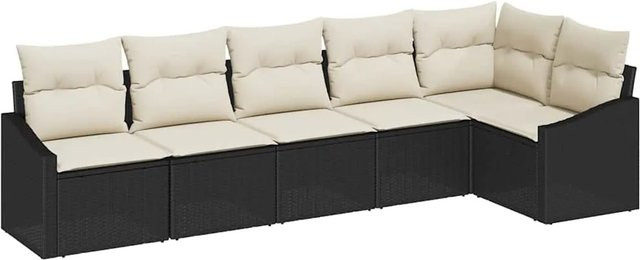 vidaXL Garten-Sofa-Set 6-teilig aus Poly Rattan in Schwarz mit Polsterung und L-Form - Bild 1