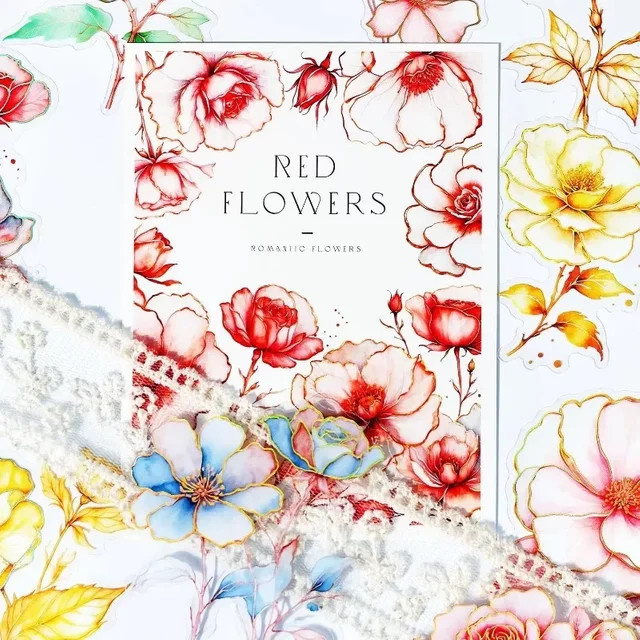 20 Stück Romantische Waldblumen-Aufkleber aus buntem PET-Material mit vergoldeter Spitze für dein Briefpapier - Bild 1