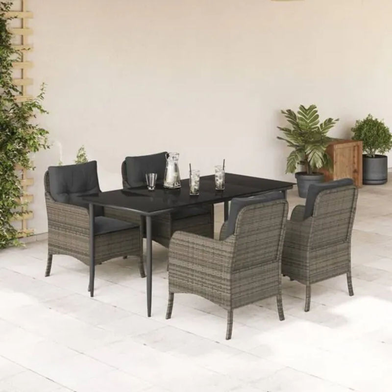 5-tlg. Garten-Essgruppe aus Poly-Rattan mit Kissen in Grau von Vidaxl - Bild 1