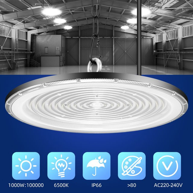 Energiesparende LED UFO Hallenleuchte IP66 Wasserdicht, 6500K Tageslicht Weiß, Industrielle Deckenlampe aus Aluminium für Lager, Werkstatt und Garage - Bild 1