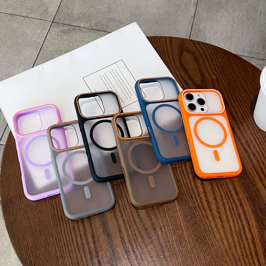 Stoßfeste MagSafe Magnetische Schutzhülle mit mattem Finish für iPhone 17 16 15 14 13 12 11 Pro Max Plus in Transparent, Lila oder Orange - Bild 2