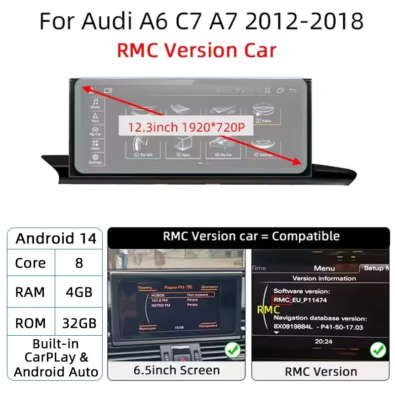 Nunoo Android 14 Autoradio für Audi A6 A7 C7 (2012-2018) mit Wireless CarPlay, GPS und Wi-Fi, Multimedia Stereo Kopfgerät in Schwarz - Bild 5