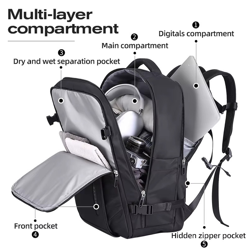 BANGE Wasserfester Herren-Rucksack für 15,6 Zoll Laptops mit USB-C-Anschluss und Trennfach für Nass und Trocken in Schwarz - Bild 3