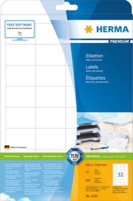 Herma Premium-Etiketten Nr. 4200 Universal-Etiketten in Weiß auf A4-Blättern, 800 Etiketten, 25 Bogen - Bild 1
