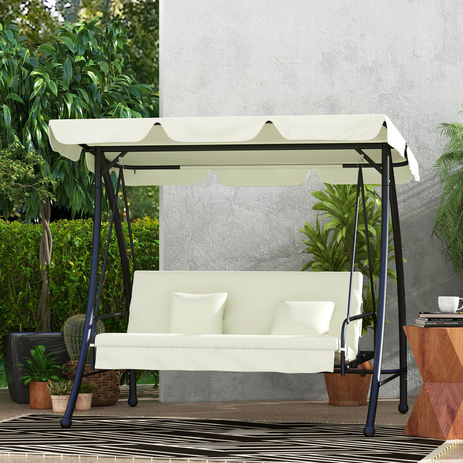 Outsunny 2 in 1 Hollywoodschaukel mit Liegefunktion als 3-Sitzer, Cremeweiß, B/T/H: 200 x 125 x 170 cm - Bild 2