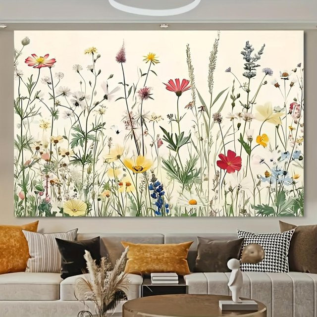 Wildblumenwiese Wandteppich von JMG Household Supplies, botanischer Kunstdruck in Mehrfarbig, B: 130 cm, H: 150 cm - Bild 1