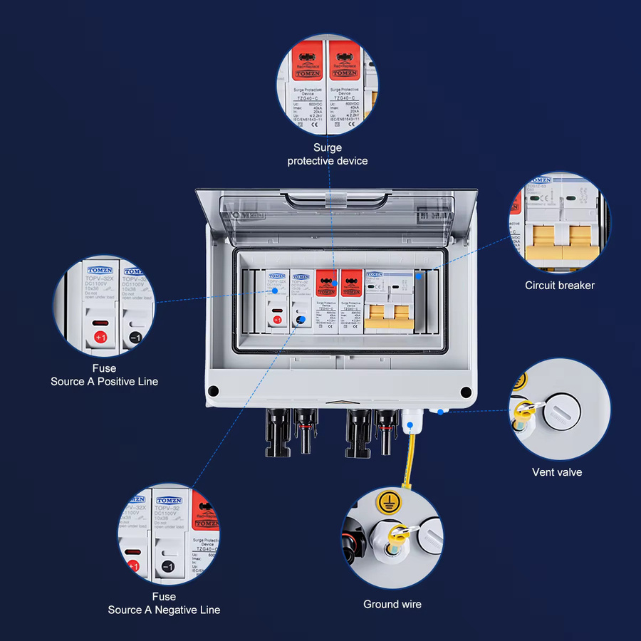 TOMZN HT 8WAY IP65 Photovoltaik-Verteilerkasten Combiner Box mit SPD und MCB für 600VDC - Bild 2