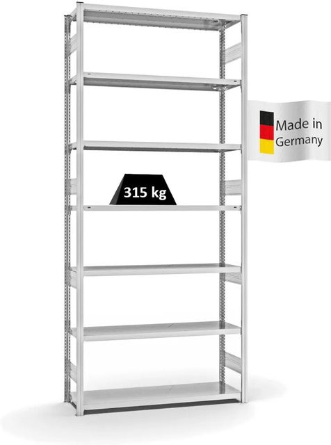 PROREGAL Fachbodenregal Stecksystem T-Profil Heavy-Duty Grundregal, 7 Ebenen, Lichtgrau, H: 300 cm, B: 130 cm, T: 40 cm - Bild 1