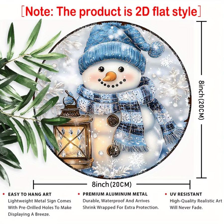 HELLOYOUNG Rundes Aluminiumschild Weihnachtsschneemann als Wanddekoration Durchmesser: 20 cm - Bild 2