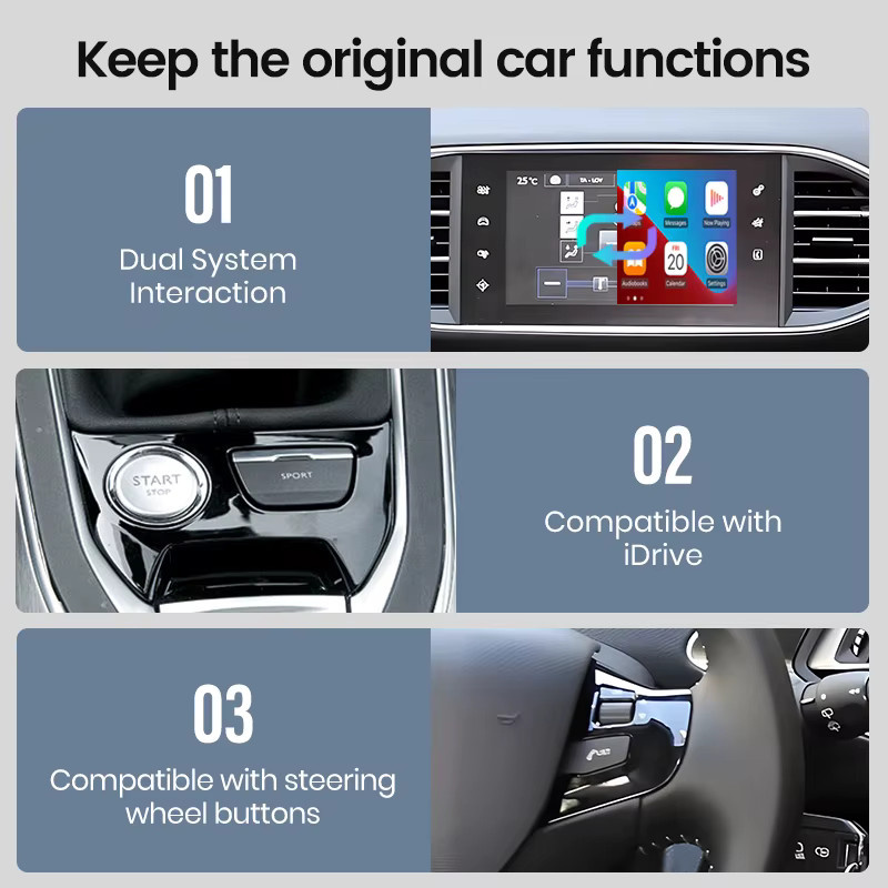 Junsun Wireless Carplay und Android Auto Modul für Peugeot Citroen SMEG MRN mit Rückfahrkamera und Navigationsunterstützung - Bild 5