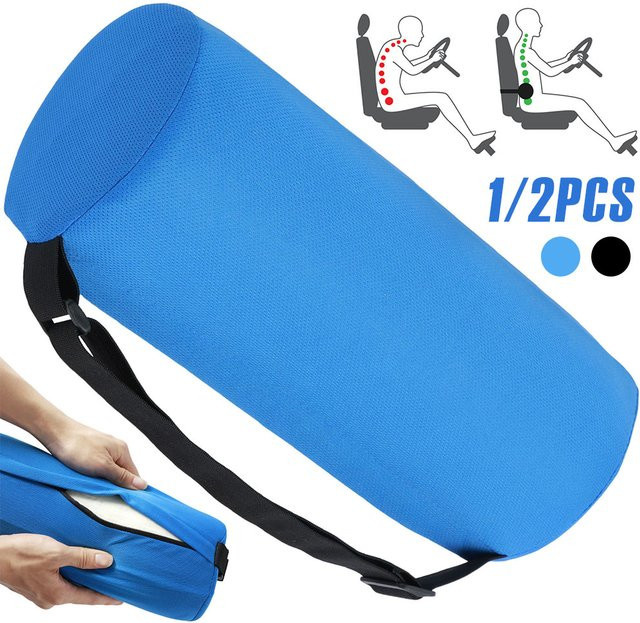 Willstar Lordosenstützrolle aus Memory Foam als ergonomisches Zylinderrollenkissen mit Gummiband für den unteren Rücken, Schwarz oder Blau - Bild 1