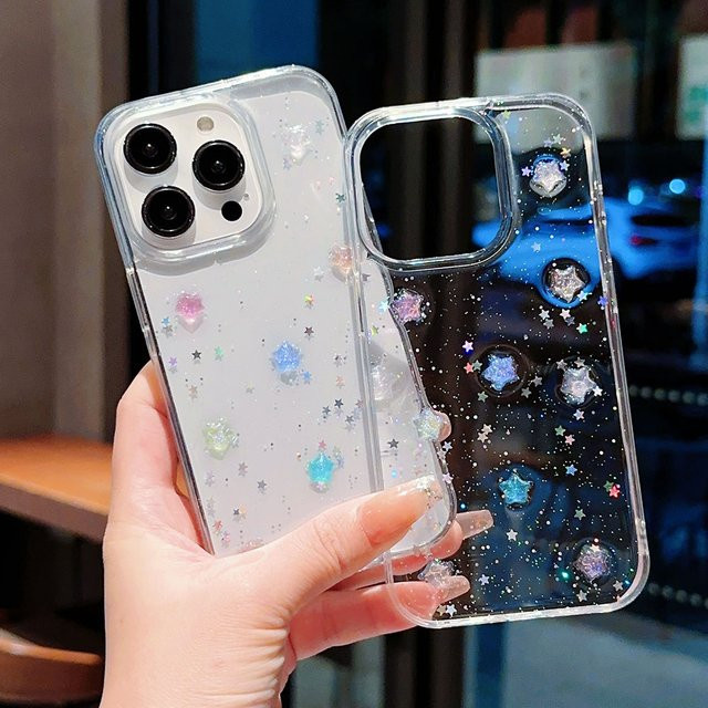 3D Crystal Star Glitzerhülle für iPhone 16 15 14 13 12 11 Pro Max Plus Transparent - Bild 1