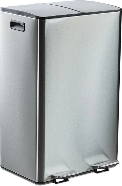 Relaxdays Mülltrennsystem Edelstahl Silber mit Trittpedal und Softclose, 2 x 30 Liter, B/T/H: 70 x 45 x 36 cm - Bild 1