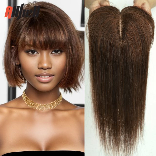 HAIRCUBE Echthaar-Topper mit Pony, dunkelbraun, 10 Zoll, Remy-Echthaar - Bild 1