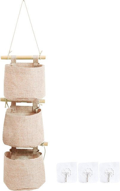 WTEMPO Hängende Aufbewahrungstasche aus Baumwolle und Leinen, faltbarer Organizer für Badezimmer und Kleiderschrank, Beige, B: 18,0 cm, T: 14,0 cm, H: 9,0 cm - Bild 1