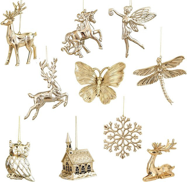 ZQNYCY Goldene Weihnachtsbaum-Hängedekoration aus Metall mit Elch, Engel und Schmetterling als Anhänger für Weihnachten und Silvester - Bild 1