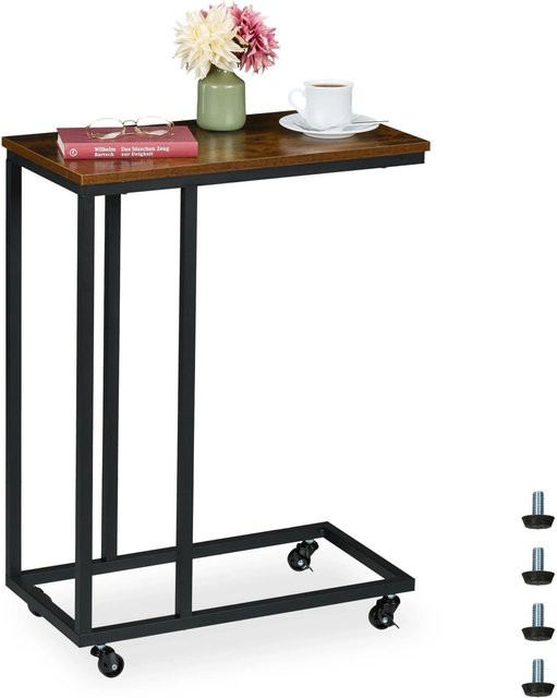 Relaxdays Beistelltisch modern in Schwarz aus Stahl und MDF mit Rollen, B/T/H: 79 x 60 x 30 cm - Bild 1