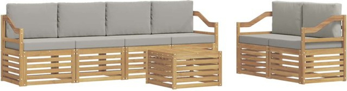 7-teilige Outdoor-Sofagarnitur aus Akazienmassivholz und Polyester in Weiß und Grau von vidaXL - Bild 1