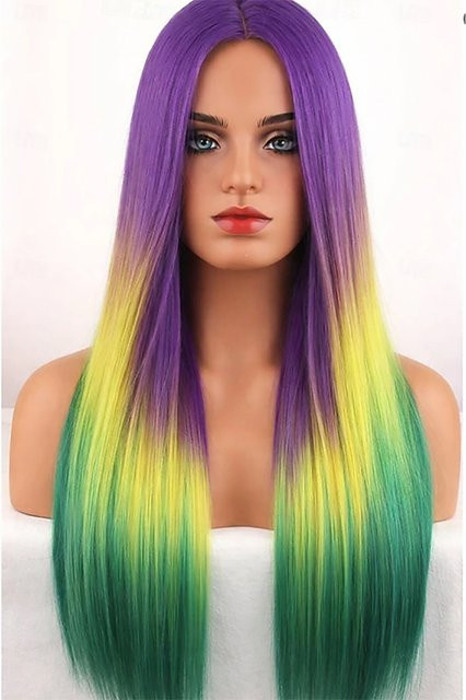 hairjoy Karnevalsperücke, Regenbogenfarben, lang, Damen - Bild 1