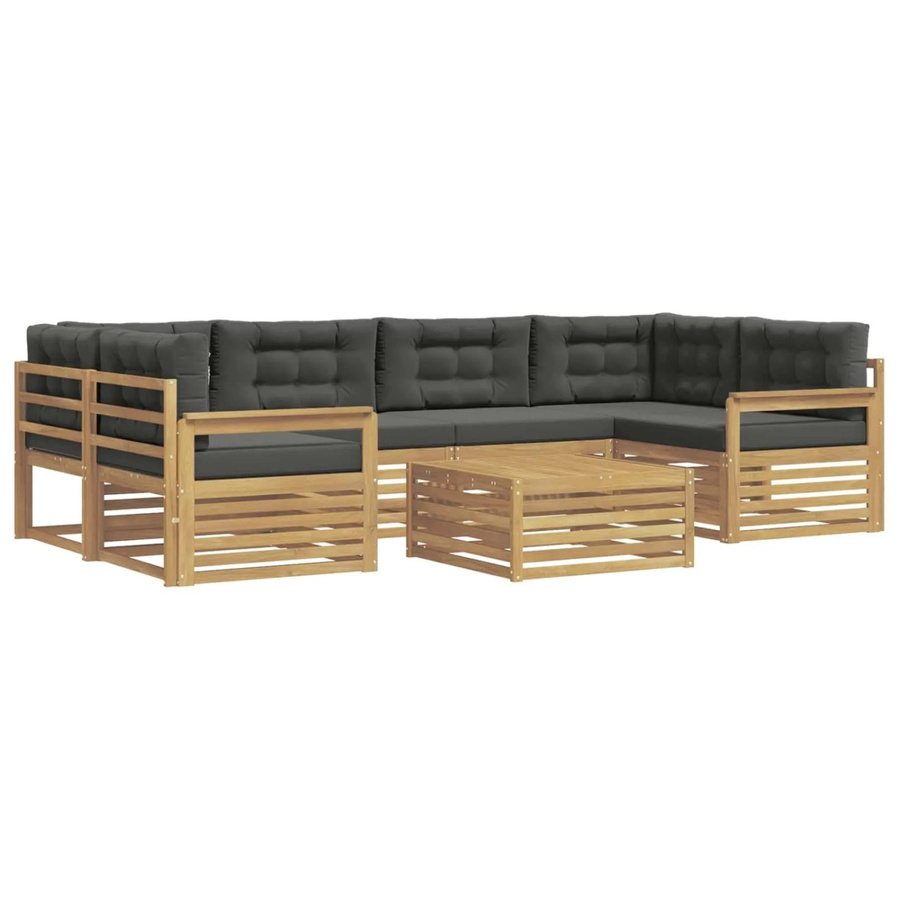 vidaXL Outdoor-Sofagarnitur L-Form aus Akazienholz mit 7 Teilen in Anthrazit und Weiß - Bild 2