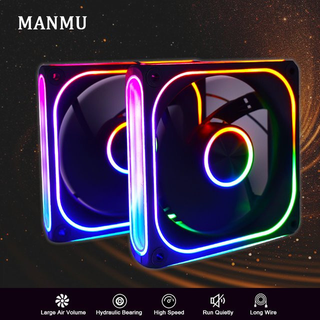 MANMU RGB Computergehäuselüfter zur Luftkühlung in Multicolour, 120 mm, 2-polig - Bild 1