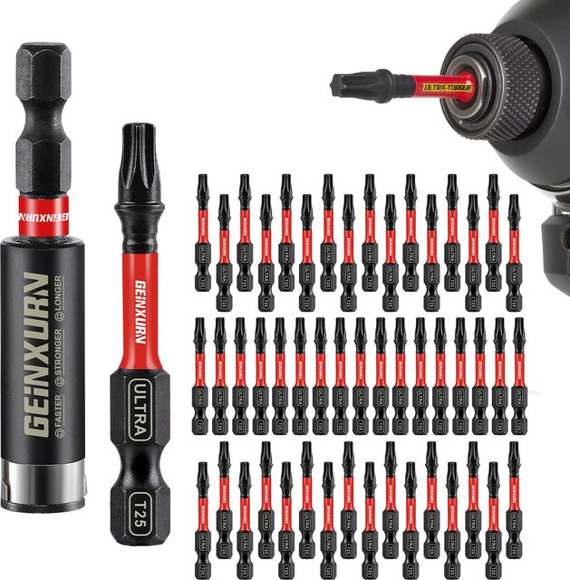 Geinxurn Magnetisches Power-Bit-Set mit 25 Lagen S2-Stern-Torx-Bits und Bithalter in den Größen 1/2/3/6 Zoll - Bild 1