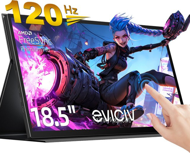 EVICIV Tragbarer Monitor 18,5 Zoll Touchscreen Full HD 1080P 120Hz 125% sRGB Schwarz mit Smart Cover, USB-C und HDMI für Laptop, Mac, PC und Spielkonsolen, VESA kompatibel - Bild 1