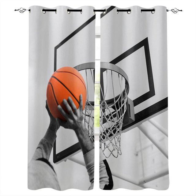 Yiran Furniture Moderne Fenstervorhänge Basketball Motiv für Jungen, 2 Stück, Multicolor, B: 50 cm, H: 130 cm - Bild 1