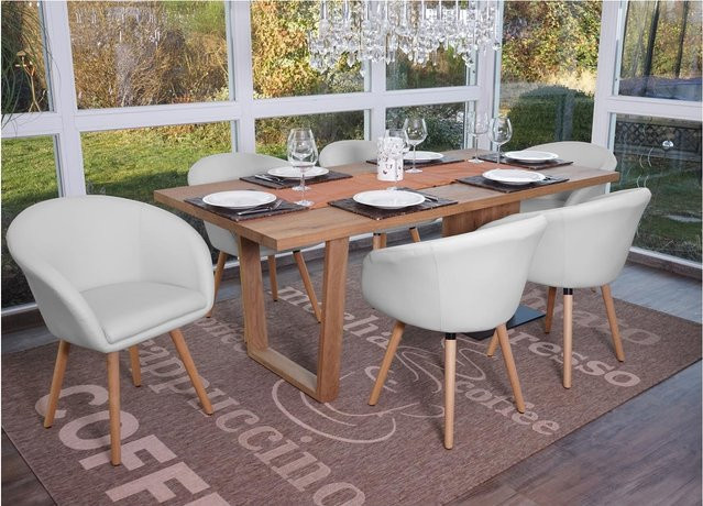 6er-Set Esszimmerstühle MCW Vaasa T633 in Weiß mit Kunstleder im Retro 50er Jahre Design - Bild 1