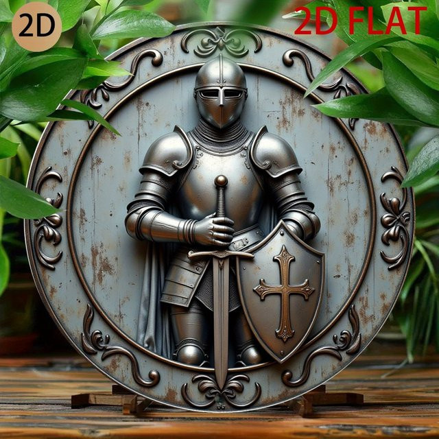 CIFBUY Mittelalterlicher Ritter Wandkunst aus Aluminium, rundes 3D-Schild in Silber, Dekor für Zuhause und Garten - Bild 1