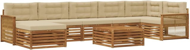 vidaXL Outdoor-Sofagarnitur in U-Form aus Akazienholz mit 8 Kissen in Natur und Beige - Bild 1