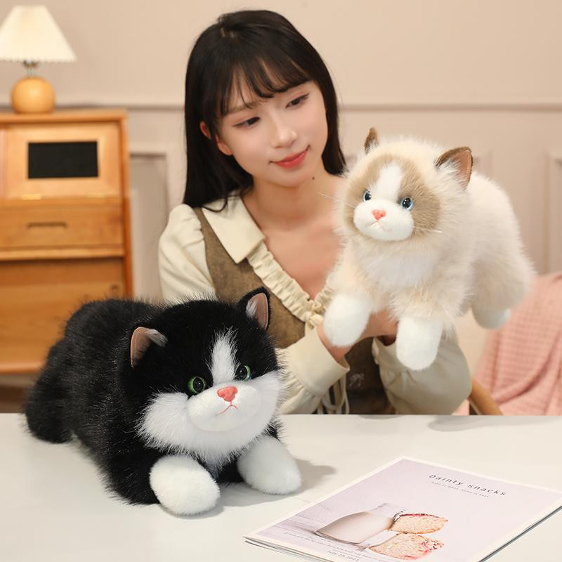 Simulation Langhaar Katze Plüschtier, Braun Weiß Schwarz Grau, ab 14 Jahren - Bild 3