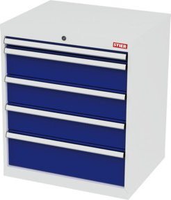 STIER Schubladenschrank aus Stahl mit 5 Schubladen, Farbe: lichtgrau/enzianblau, B/T/H: 70,0 x 57,5 x 82,0 cm - Bild 1