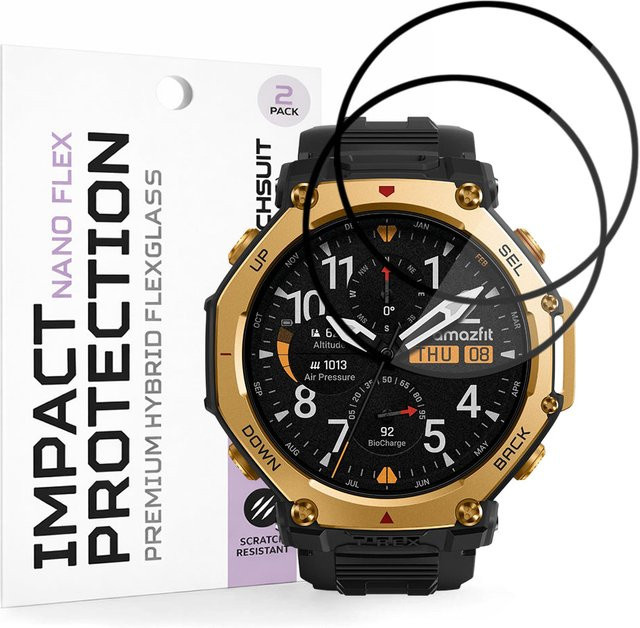 Techsuit Schutzfolie Nano Flex für Amazfit T-Rex 3 Pro 48mm, Schwarz, 2 Stück - Bild 1