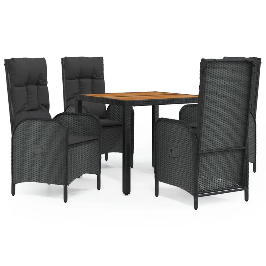 vidaXL 5-teilige Garten-Essgruppe aus Poly-Rattan und Akazienholz in Schwarz mit Kissen - Bild 2