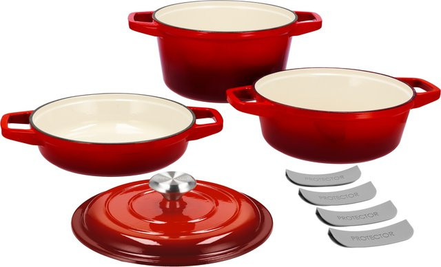 SILVERCREST Premium-Gusseisentopf-Set aus emailliertem Gusseisen mit Deckel, Rot, 1,9 l / 2,9 l / 4,2 l - Bild 1
