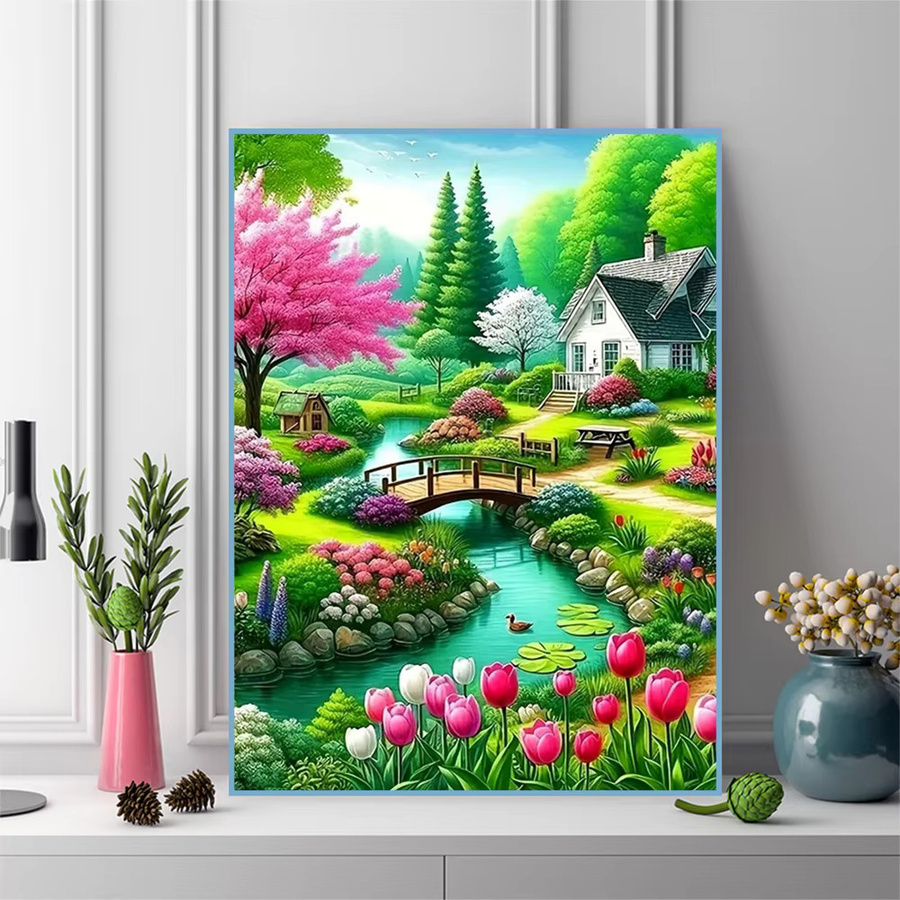 EverShine Diamant-Gemälde Landschaft mit Baum und Haus, Mosaik-Stickerei mit vollen Bohrern, Mehrfarbig, B/H: 30,0 x 20,0 cm - Bild 3