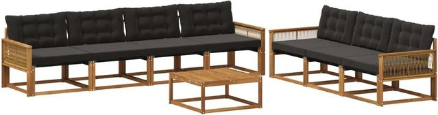 vidaXL Outdoor-Sofagarnitur aus Akazienholz mit Textilene und 8-teiligem Kissen-Set in Schwarz und Natur - Bild 1