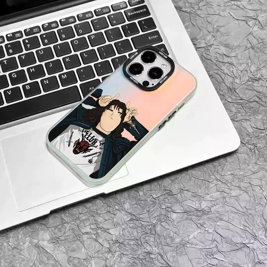 E-Eddie Munson Handyhülle mit Laser-Effekt in Silber für iPhone 11 bis iPhone 17 Pro Max Plus und Air Modelle - Bild 2