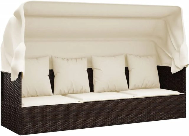 vidaXL Outdoor-Loungebett aus braunem Poly Rattan mit Sonnendach und Kissen - Bild 1