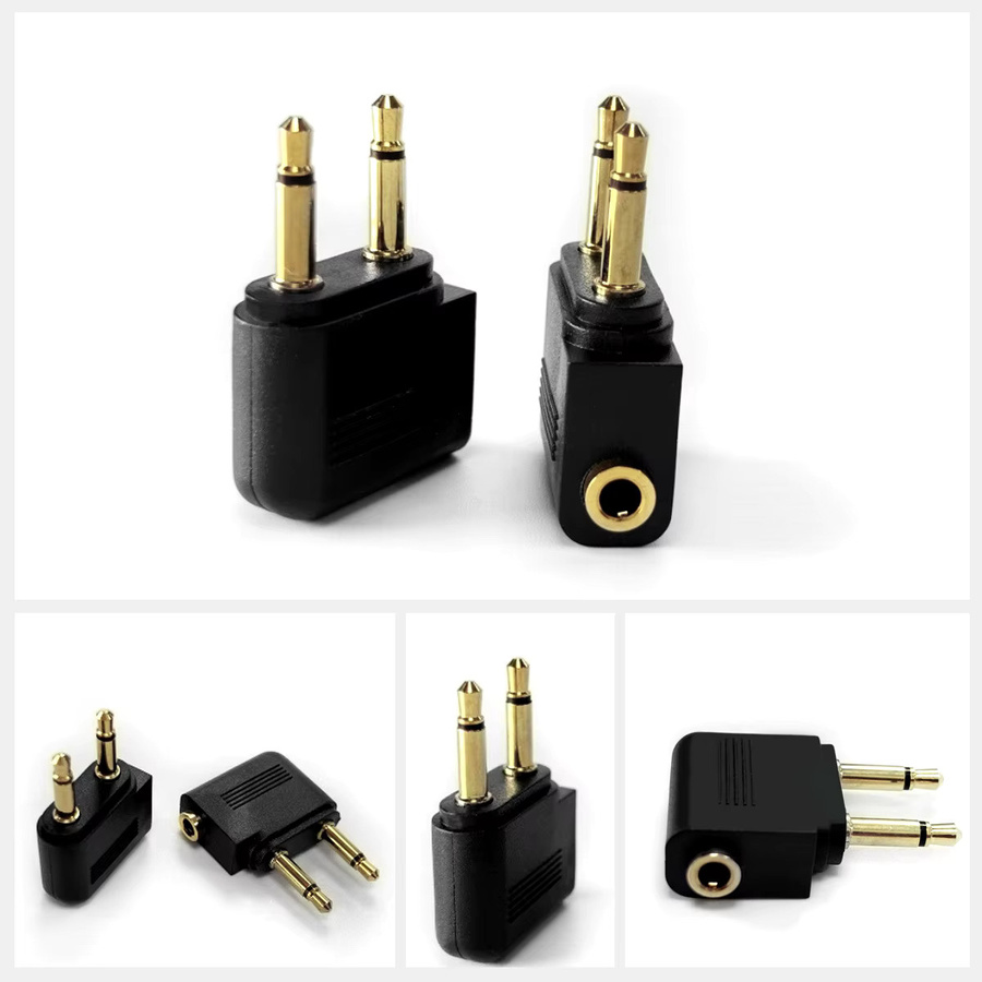 FONKEN Audio Adapter mit 3,5 mm Klinkenstecker für Flugzeug Kopfhörer, Schwarz - Bild 2