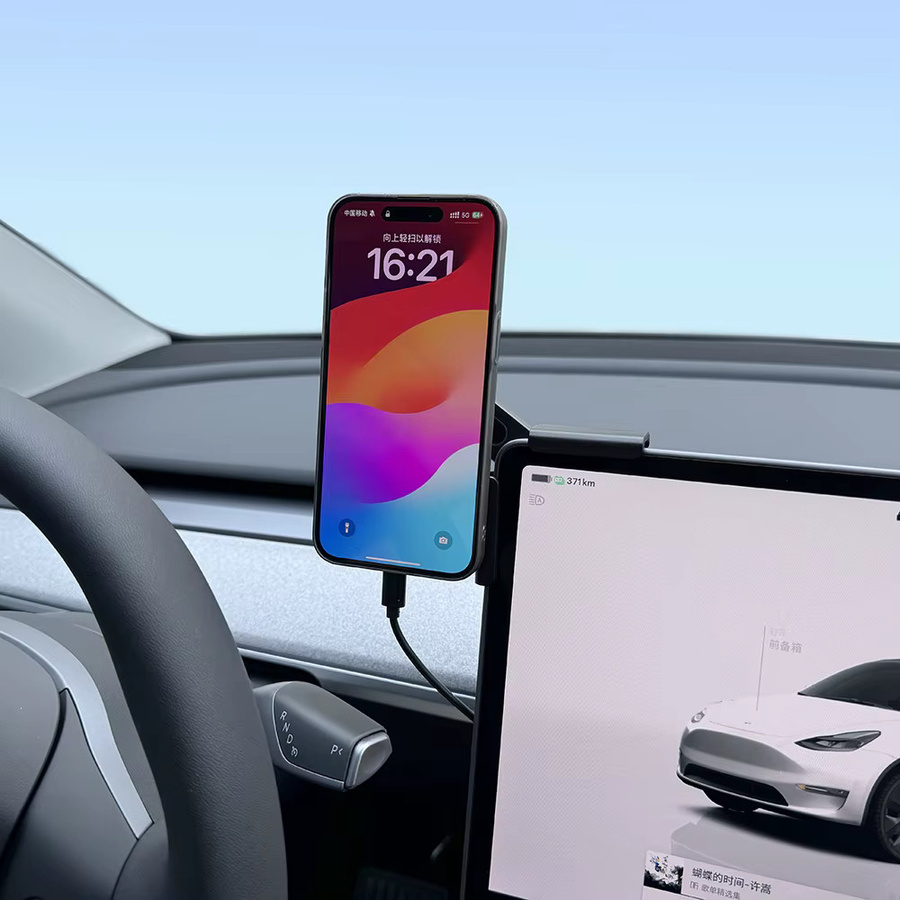 TEKSY Magnetische Auto-Handyhalterung mit 15W und 25W Qi2.2 kabellosem Ladegerät kompatibel mit MagSafe für Tesla Model Y und Model 3 Juniper in Schwarz - Bild 5